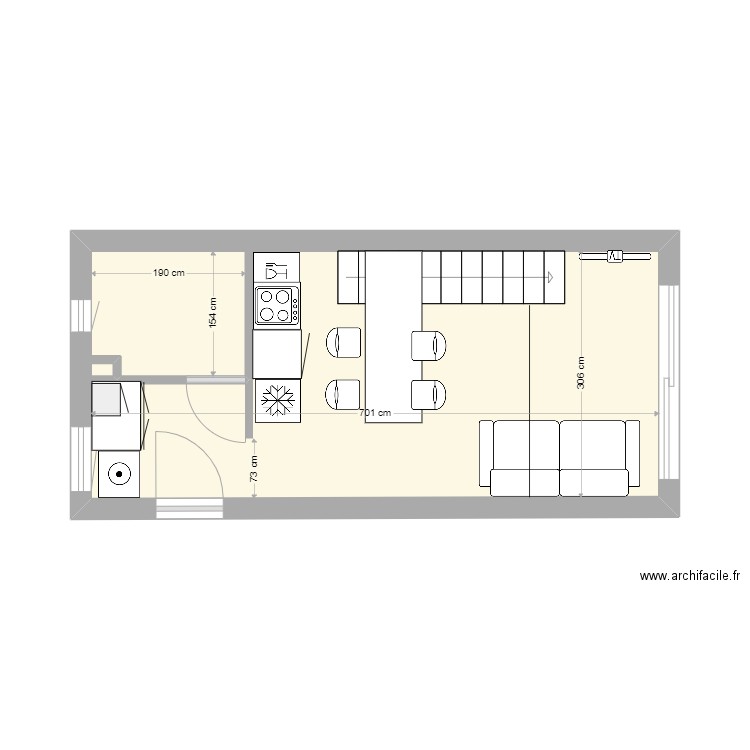 La LISCIA base aménagement. Plan de 1 pièce et 21 m2