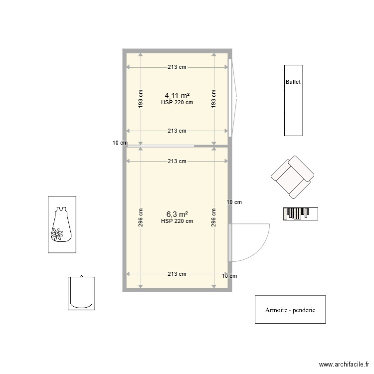 Véranda en chambre. Plan de 2 pièces et 10 m2