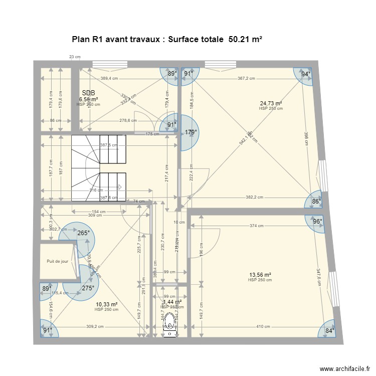 PAMIERS3 R1 V2  avant travaux. Plan de 6 pièces et 58 m2