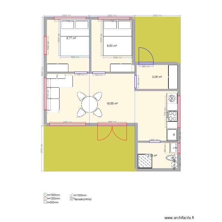 45 6 2. Plan de 7 pièces et 56 m2