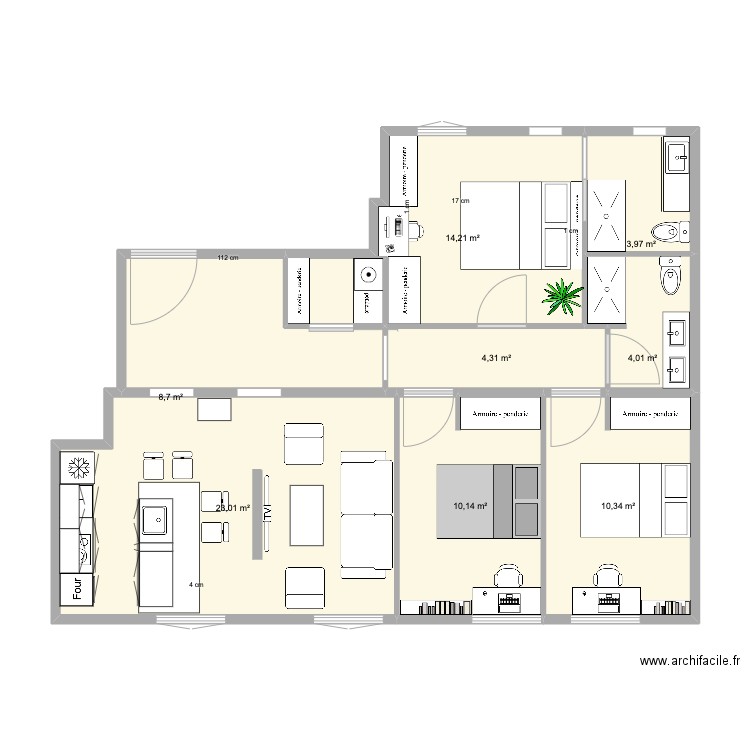 alonso cano cocina a la izquierda (cuarto ppal cama dcha, muro de separacion tv. Plan de 8 pièces et 79 m2