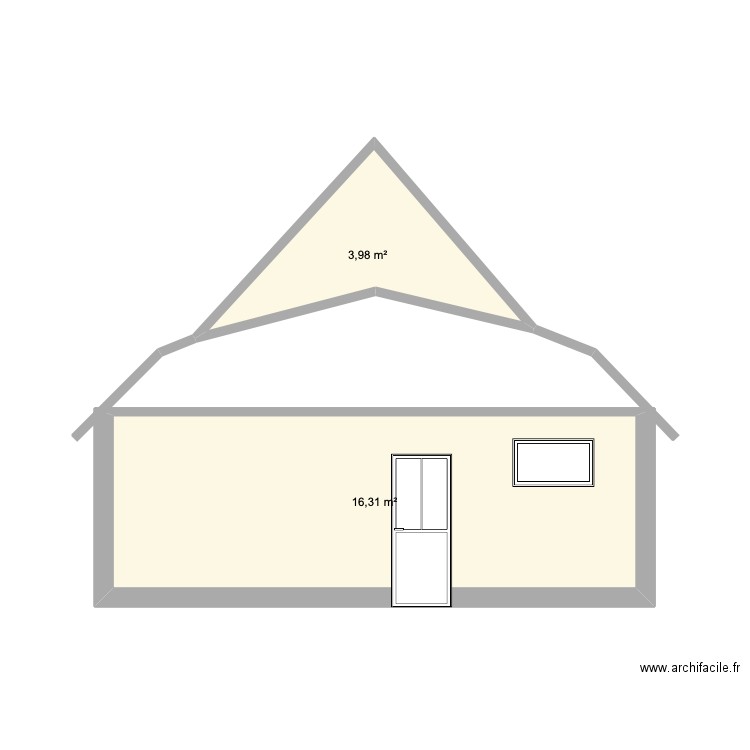 Façade ouest existant. Plan de 2 pièces et 20 m2