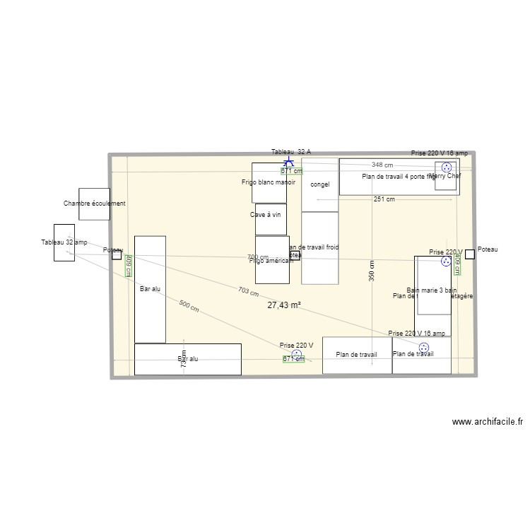 Plan terrasse Manoir v2. Plan de 1 pièce et 27 m2