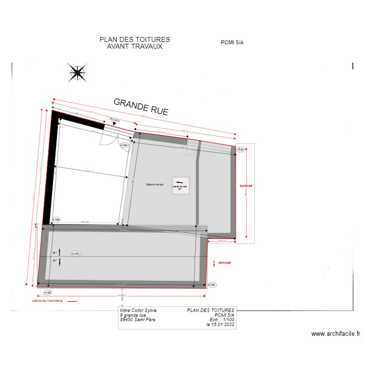 pcmi 5A AVANT TRAVAUX toit gris. Plan de 3 pièces et 175 m2