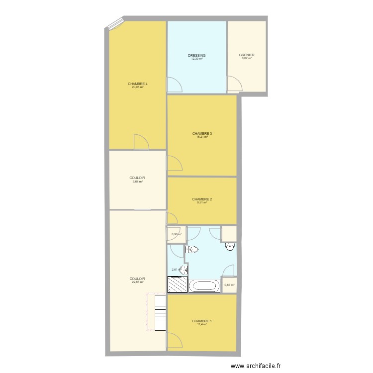 PLAN ETAGE MAISON. Plan de 13 pièces et 124 m2