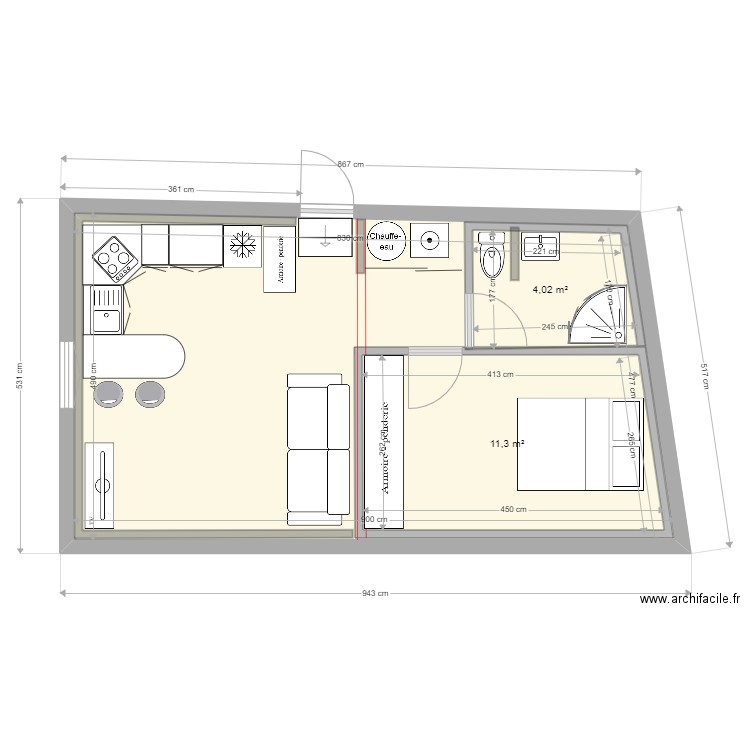Projet Larrat  Mably A12. Plan de 3 pièces et 57 m2
