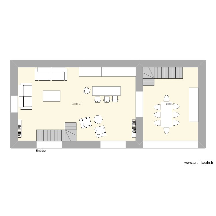 Plan aménagement Etage Prayols. Plan de 2 pièces et 64 m2