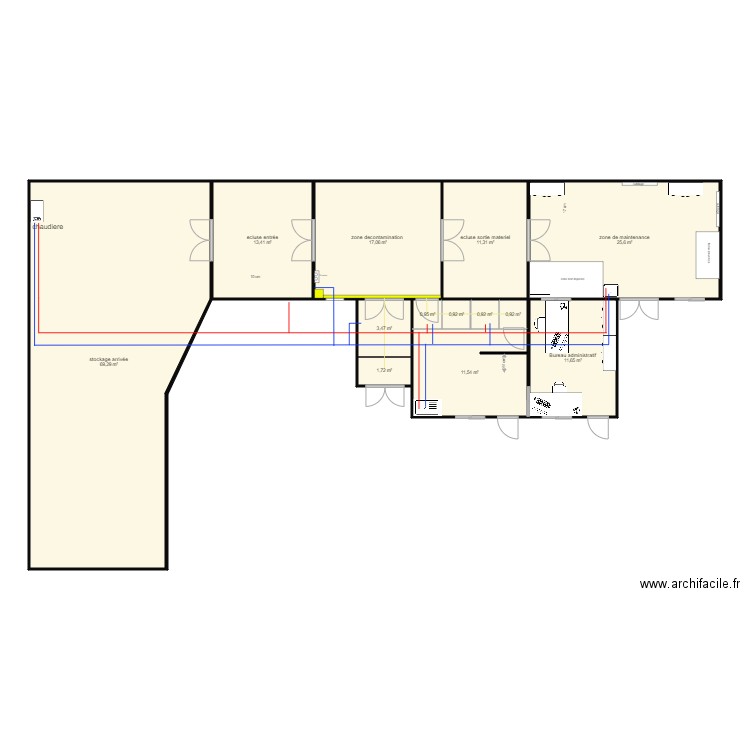 cabine plomberie. Plan de 13 pièces et 169 m2