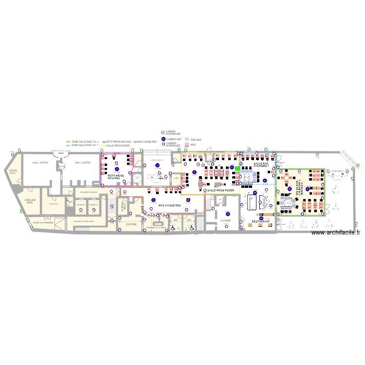 Plan des Caméras RDC au 08 septembre 2022. Plan de 22 pièces et 303 m2