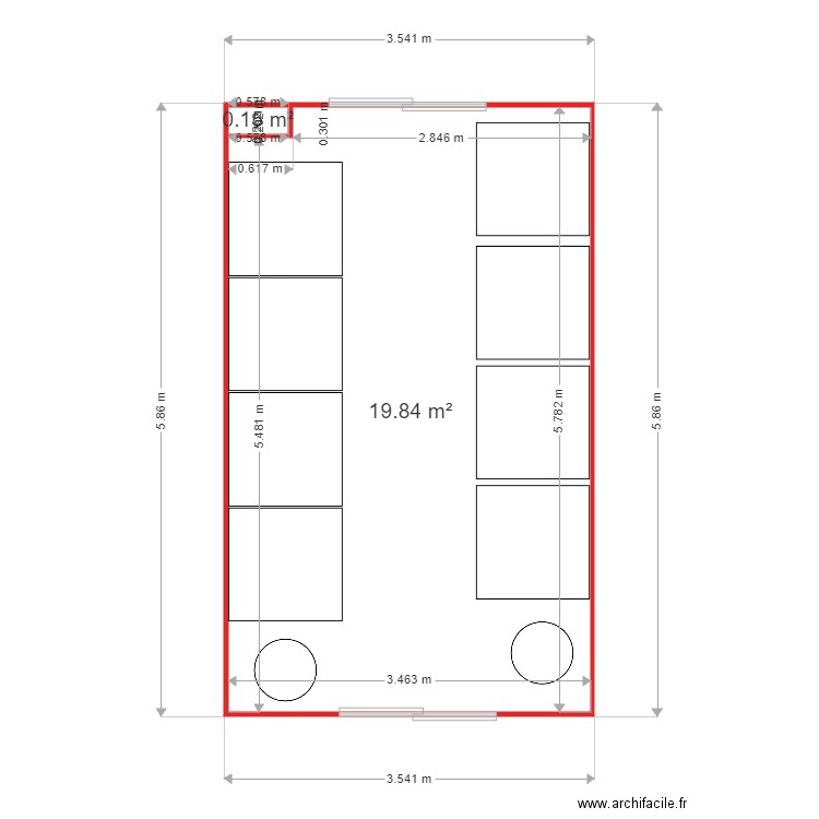 local lubrifaint. Plan de 2 pièces et 20 m2