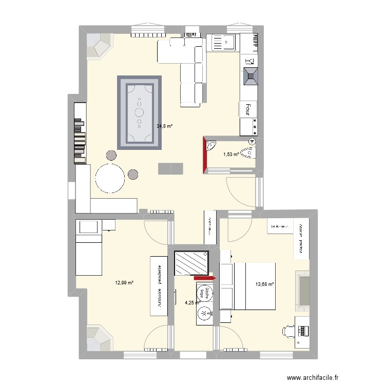 CA2 vDEF2. Plan de 5 pièces et 67 m2