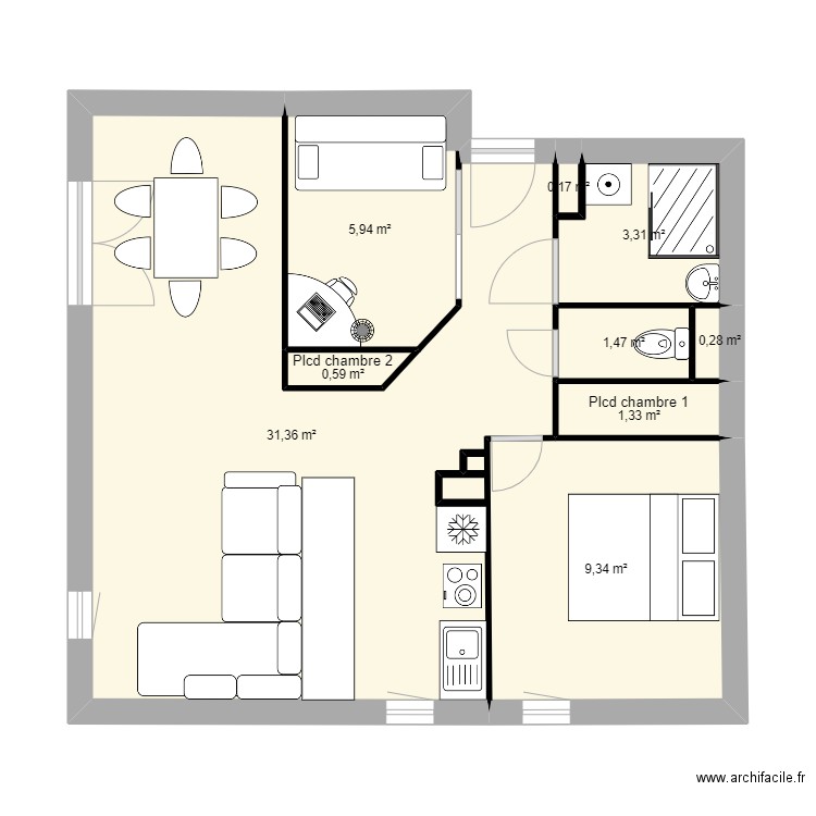 Appart IJ. Plan de 9 pièces et 54 m2