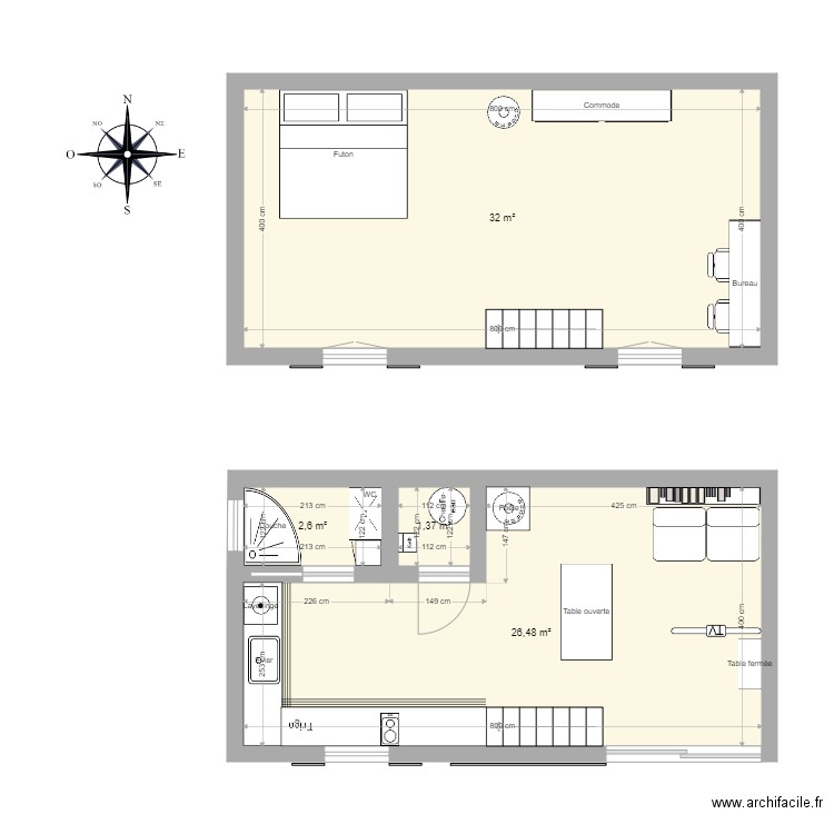 Mini Maison  v3. Plan de 4 pièces et 62 m2