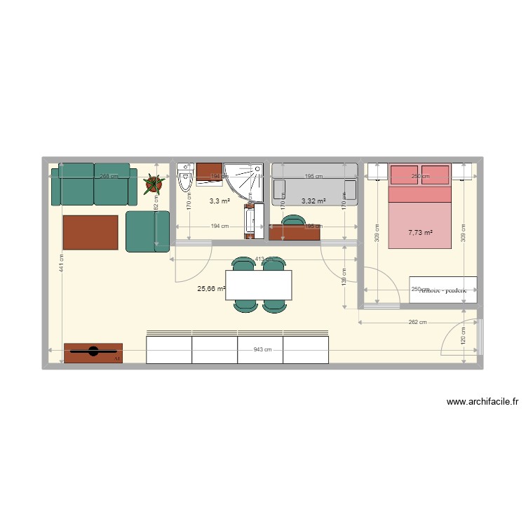 séjour 25m2 - Plan 4 pièces 40 m2 dessiné par laurahendaye