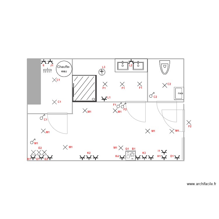 cuisine pro 2.4. Plan de 3 pièces et 7 m2