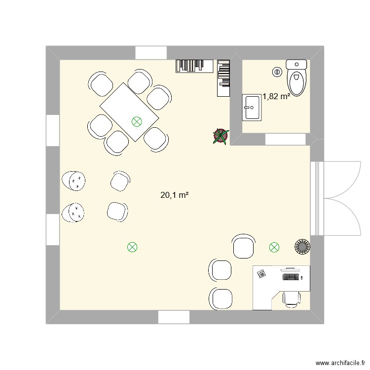 Plan applocation 2 RH. Plan de 2 pièces et 22 m2