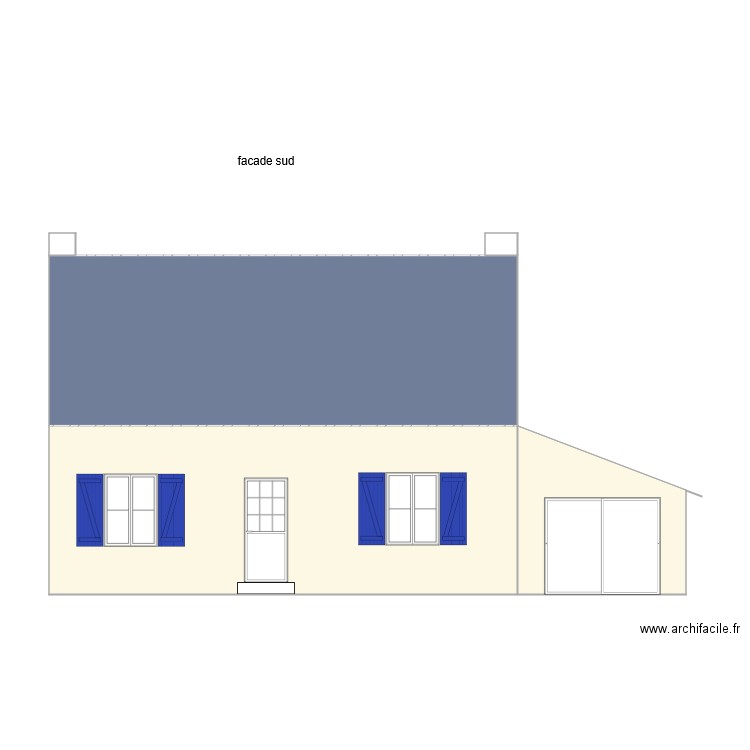 facade sud. Plan de 0 pièce et 0 m2