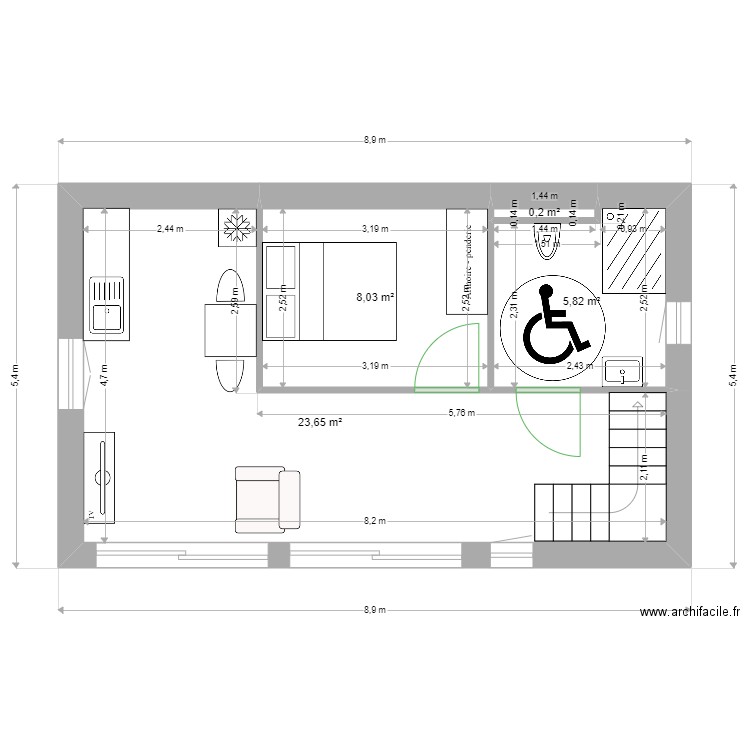 DUBOUE. Plan de 4 pièces et 38 m2