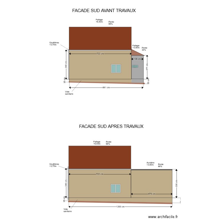 FACADE SUD APRES. Plan de 0 pièce et 0 m2