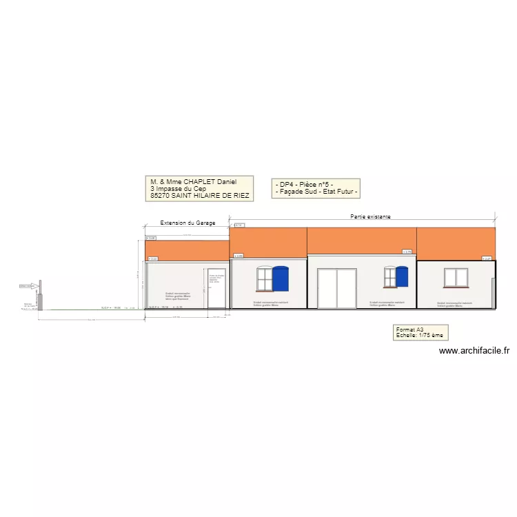 Extension Garage Fa&ccedil;ade Sud. Plan de 