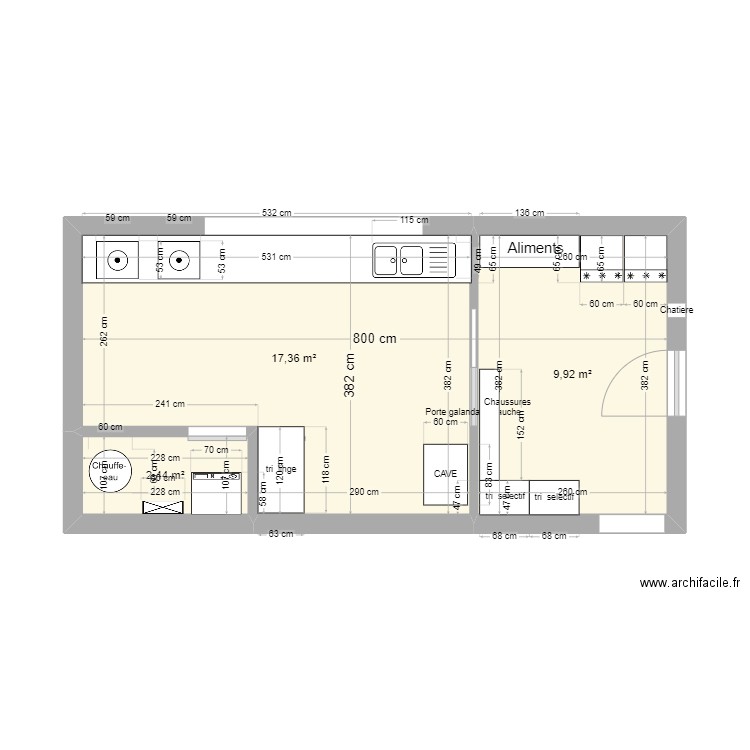 ARRIERE CUISINE. Plan de 3 pièces et 30 m2