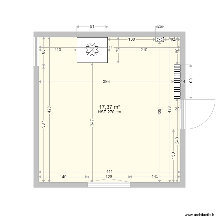 Cuisine SHSM. Plan de 1 pièce et 17 m2