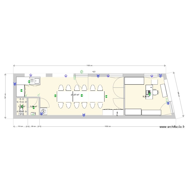 Salle Saint Lambert Pace Majore Boine avec meubles. Plan de 4 pièces et 33 m2