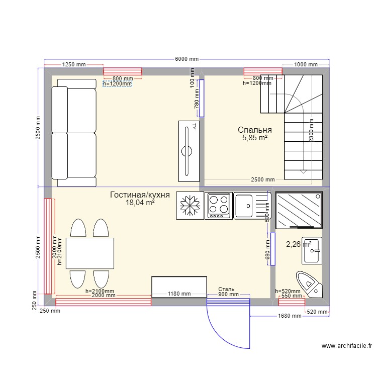 45 2 офис. Plan de 0 pièce et 0 m2