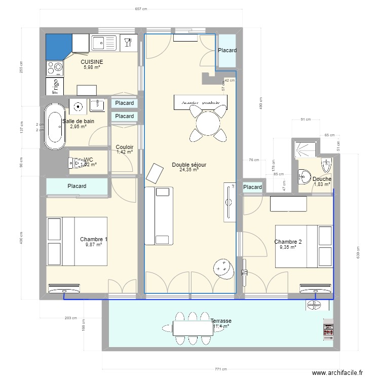 Saint Clair 5. Plan de 16 pièces et 71 m2