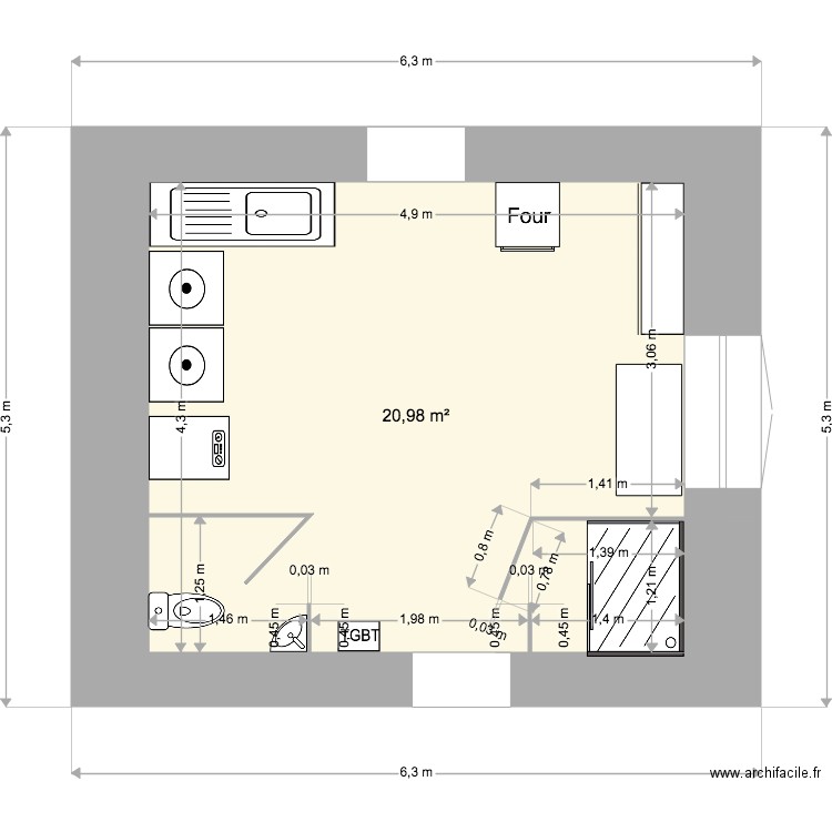 Chaufferie. Plan de 1 pièce et 21 m2