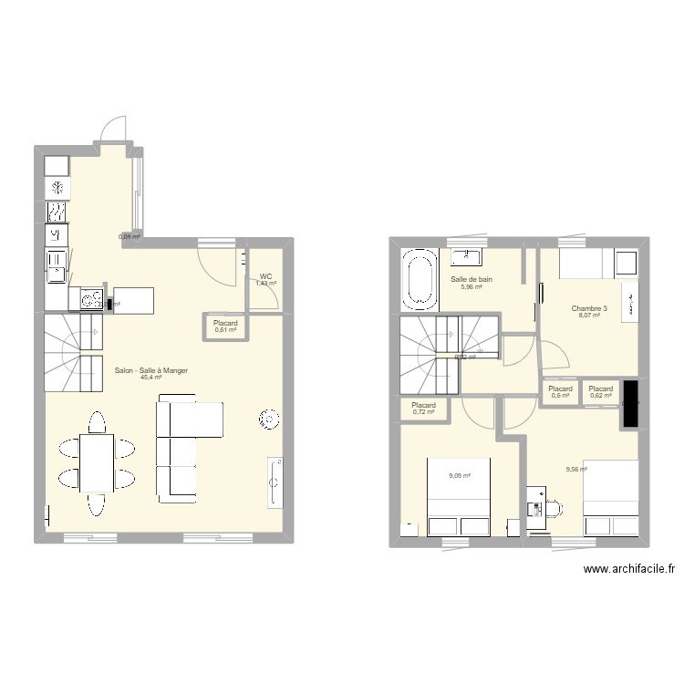 Maison. Plan de 14 pièces et 89 m2
