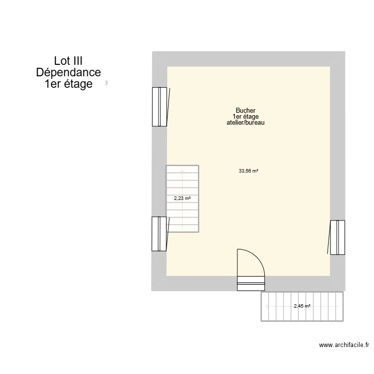 Lot III 1er étage du bucher. Plan de 4 pièces et 76 m2