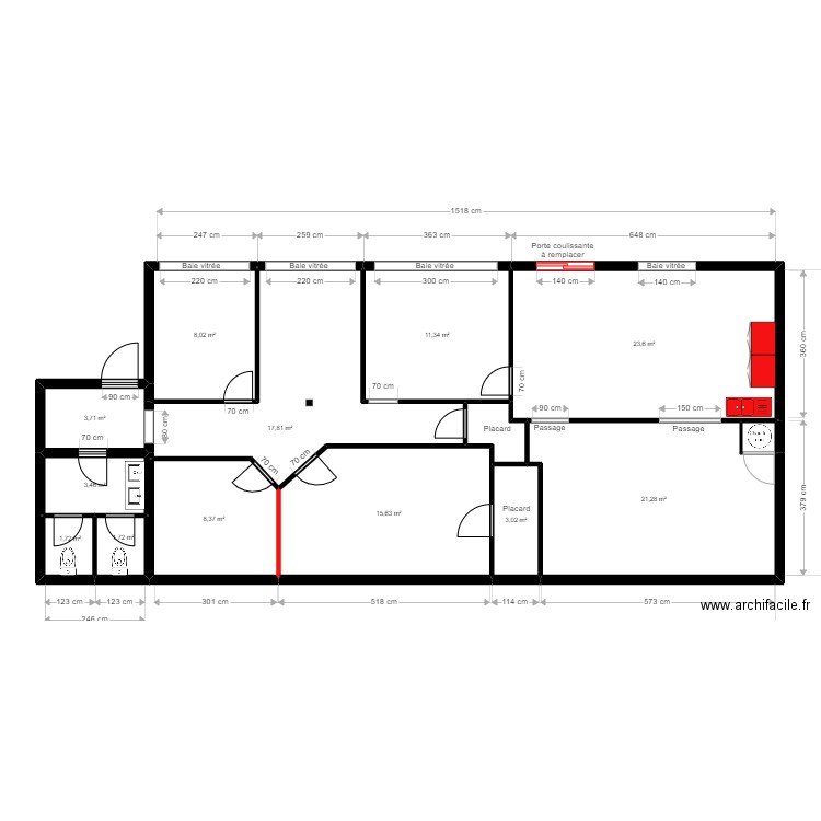 PASS VILLE - Existant. Plan de 14 pièces et 122 m2