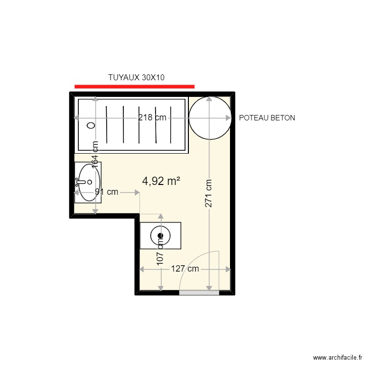 CARINCOTTE . Plan de 1 pièce et 5 m2