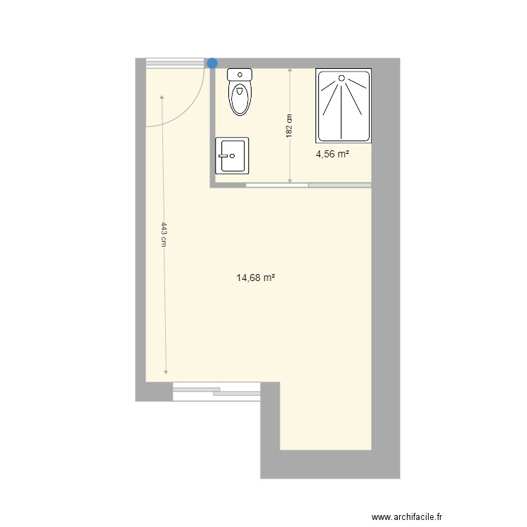 HLR CH 305. Plan de 2 pièces et 19 m2