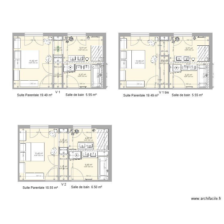 SuitP et SDB V1 V1Bis V2. Plan de 0 pièce et 0 m2