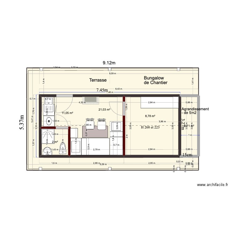 Bungalow. Plan de 0 pièce et 0 m2