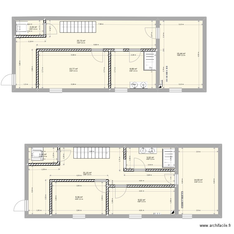 étage. Plan de 11 pièces et 125 m2