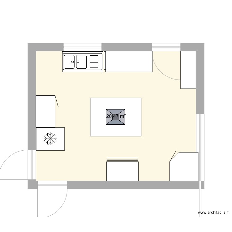 Cuisine. Plan de 1 pièce et 20 m2