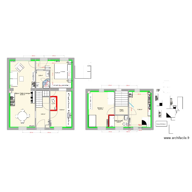 Projet Damous. Plan de 33 pièces et 90 m2