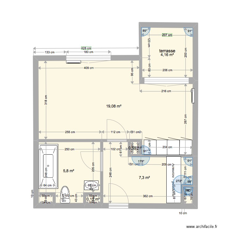 studio. Plan de 6 pièces et 37 m2