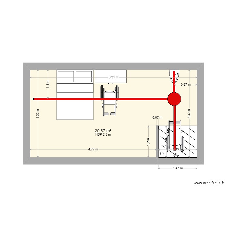 BOURRUST. Plan de 1 pièce et 21 m2