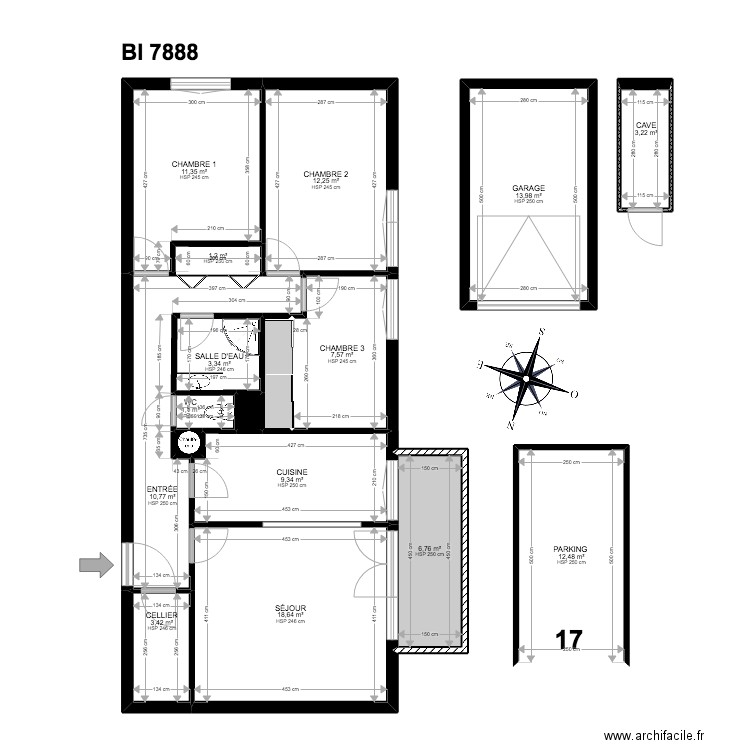 BI 7888. Plan de 17 pièces et 118 m2