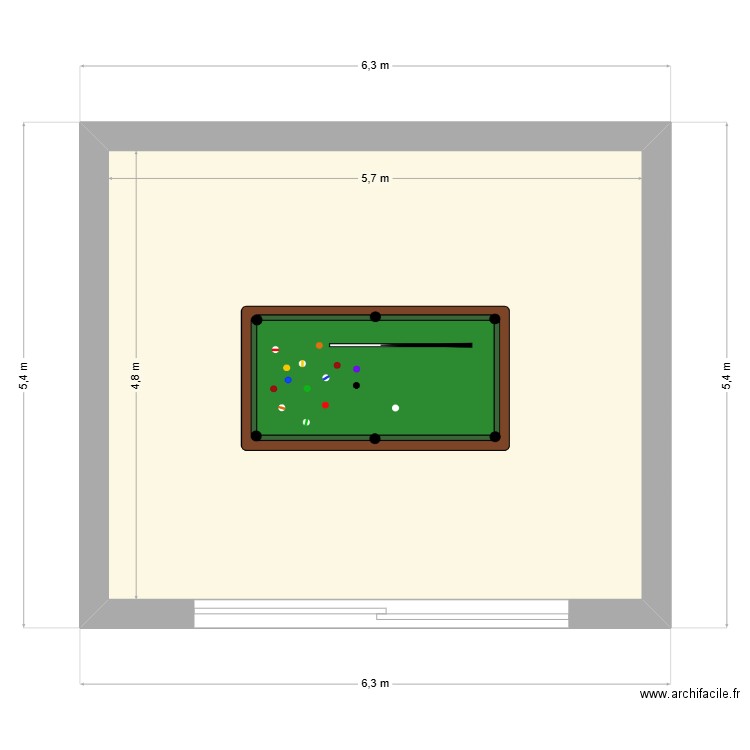 billard. Plan de 1 pièce et 27 m2