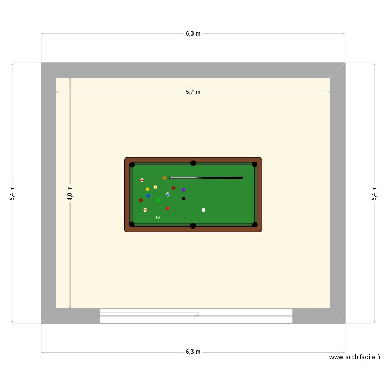 billard. Plan de 1 pièce et 30 m2