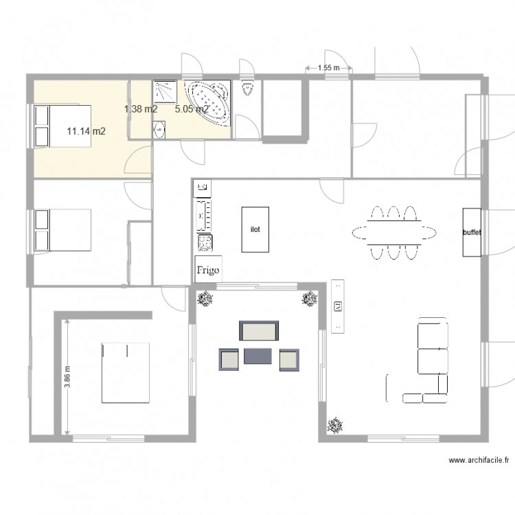 maison u 125m2. Plan de 0 pièce et 0 m2