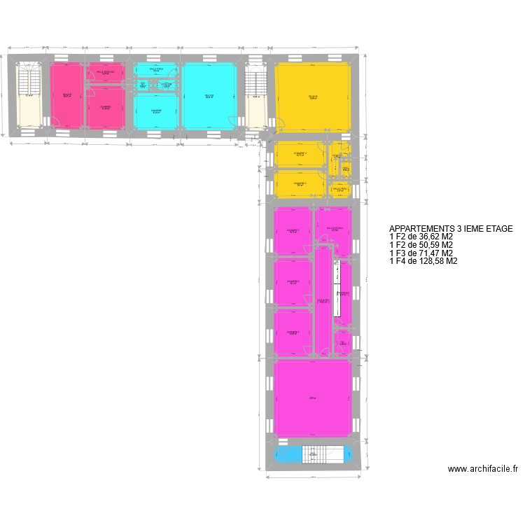 3  étage. Plan de 25 pièces et 322 m2