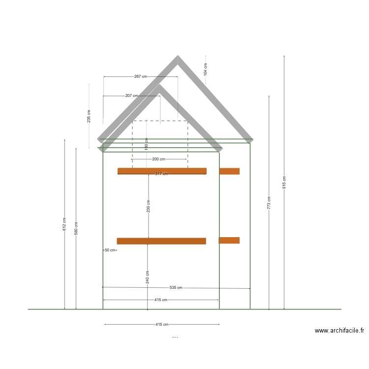 plan coupe laterale rehausse. Plan de 0 pièce et 0 m2