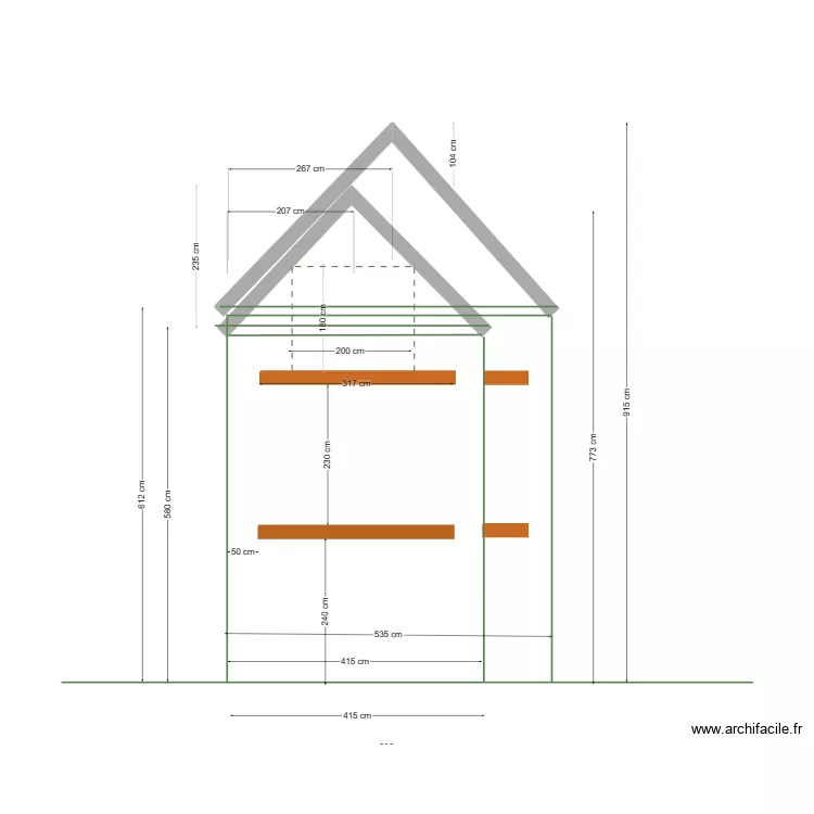 plan coupe laterale rehausse. Plan de 