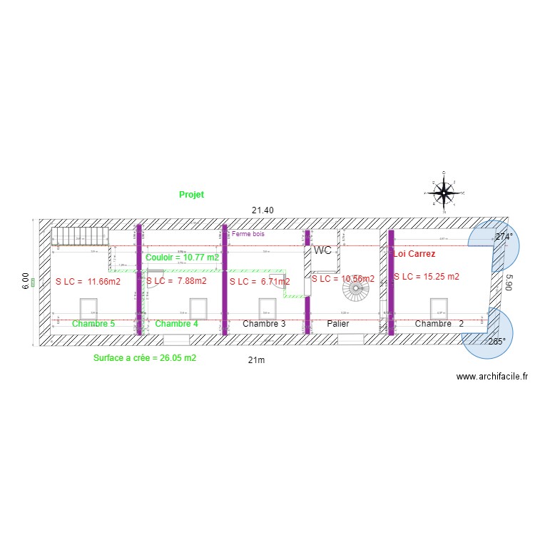 KB Projet chambre 1. Plan de 11 pièces et 90 m2